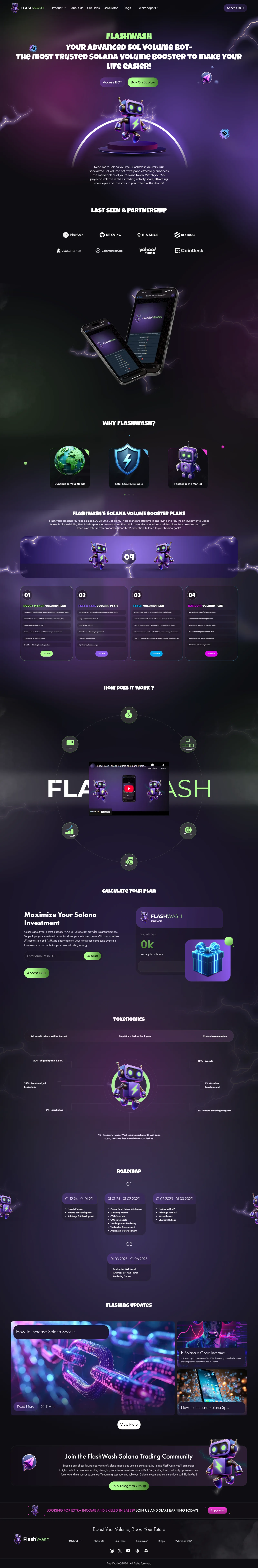 FlashWash landing page, full view